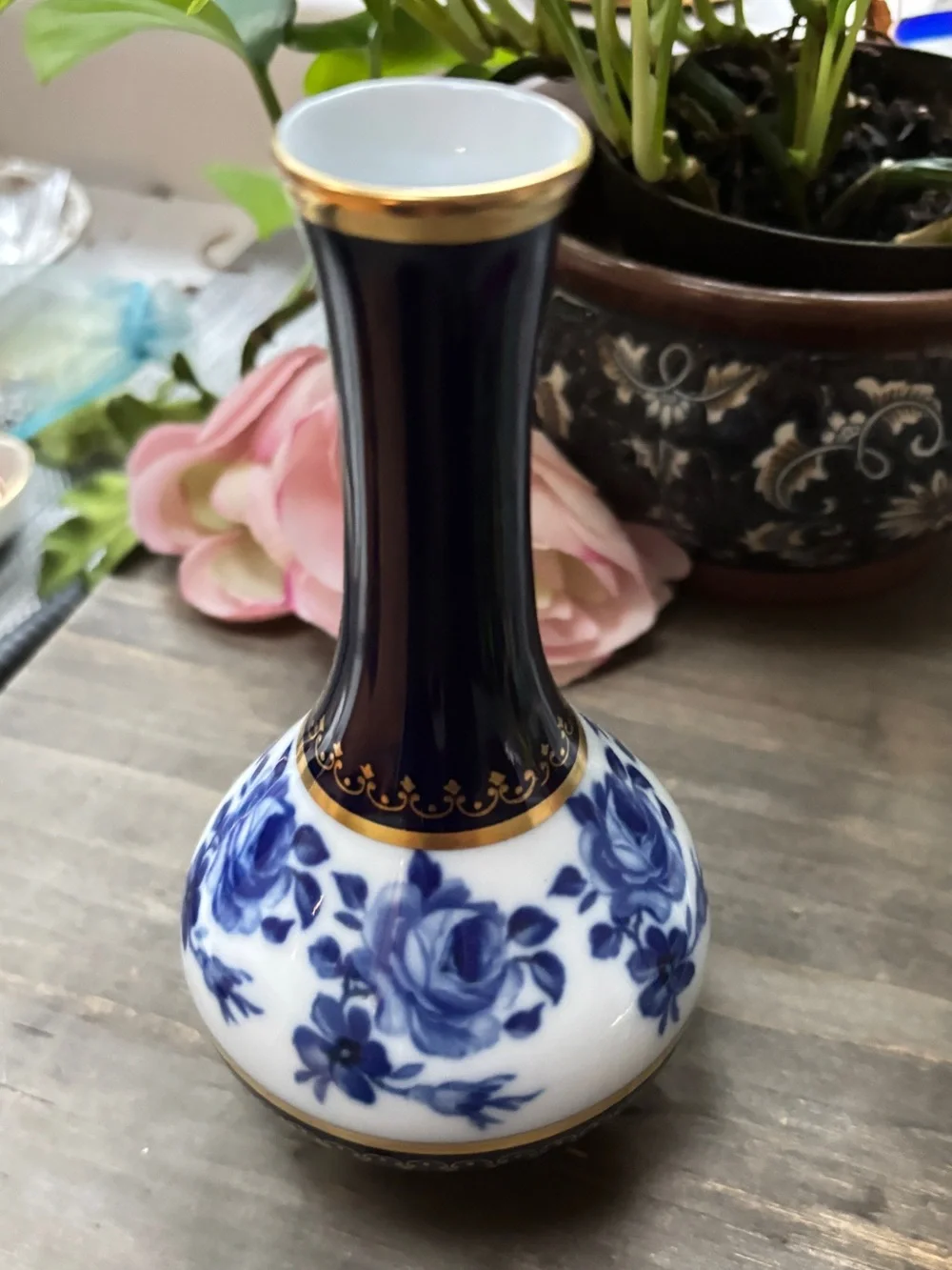 Vintage Cobalt Vase with Gold Accents, Royal Porzellan Bavaria KPM